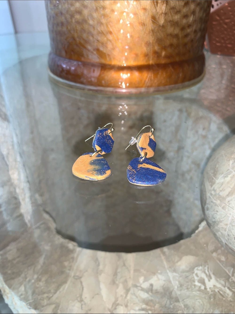 Blue and Gold Resin Drop Earrings